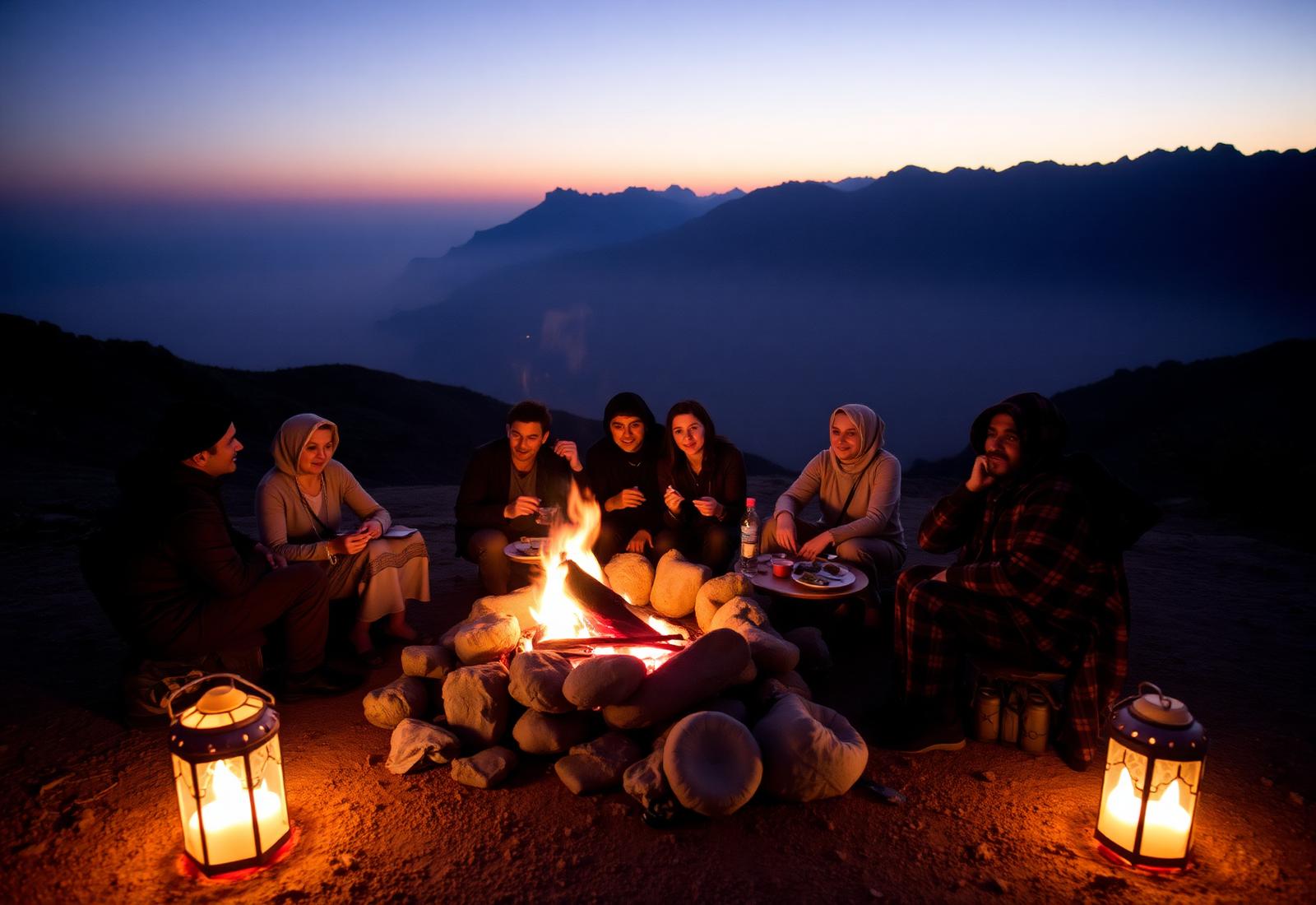 Camp at dusk