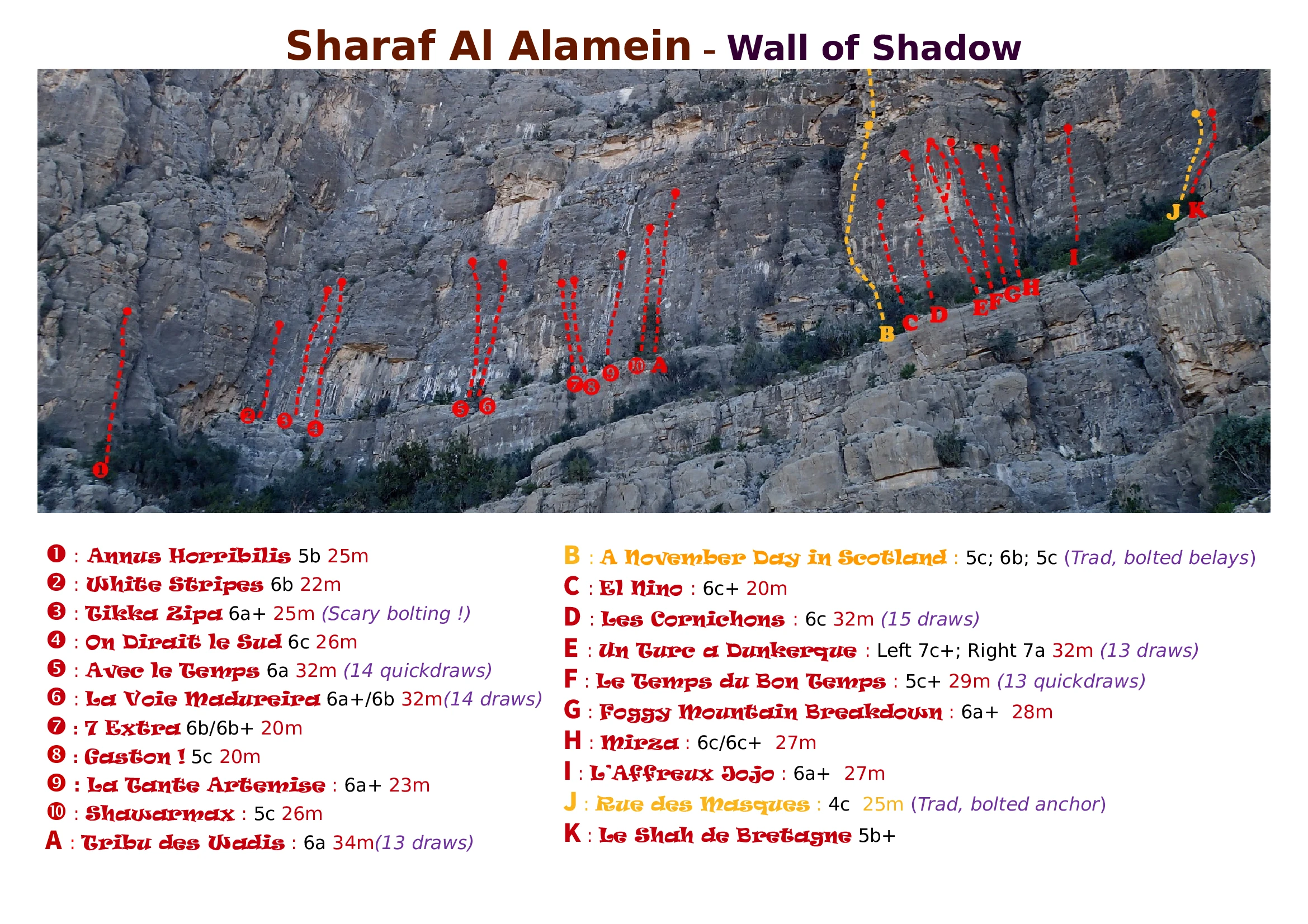 Wall of Shadows route topo — Sharaf Al Alameyn